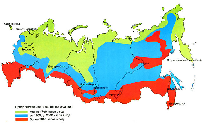 Карта инсоляции в России
